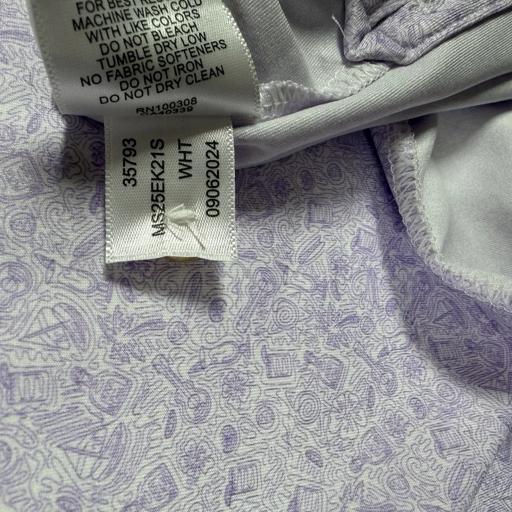 Peter Millar Summer Comfort Men's XL Purple/White Print Stretch Golf Polo Logo